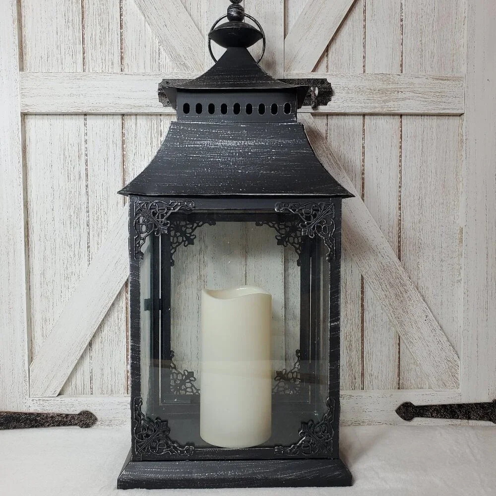 Black Metal Lantern With Candle